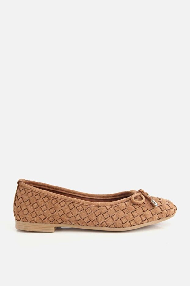 Women's Tan Suede Knitted Bow Ballet Flats