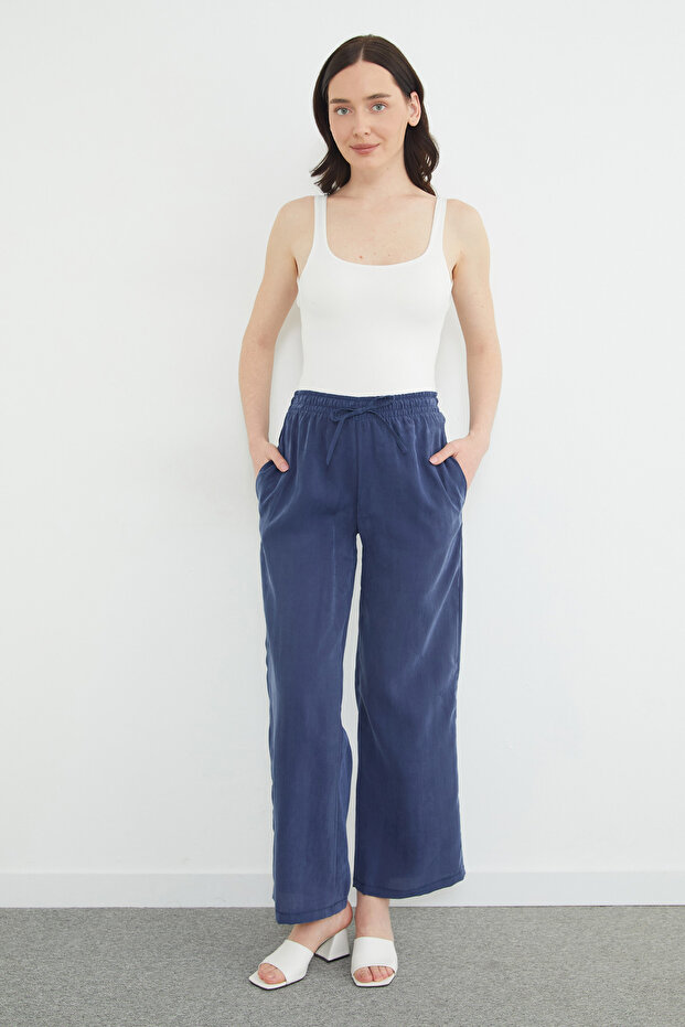 Elastic Waist Pocket Palazzo Trousers