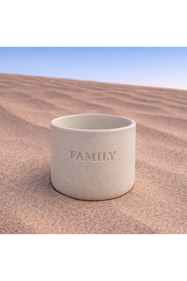 Arabian Handcrafted Ceramic Cup – “Family | عائلة” Engraved (English & Arabic) – Desert Sand Color Large