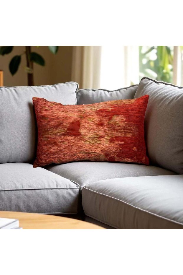 Crimson Silk Quilted Cushion with Filler – 30x50cm Hand-Embroidered Luxury Throw Pillow with Gold Foil Accents
