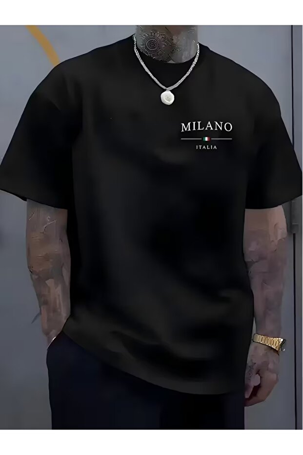 Unisex Milano Italy Printed Oversize Crew Neck T-Shirt