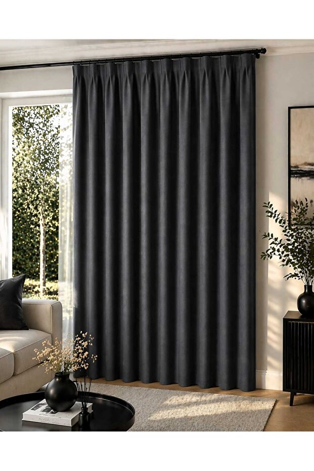 Blackout Blackout Curtain with Light-Proof Cornice, Custom Size, Anthracite