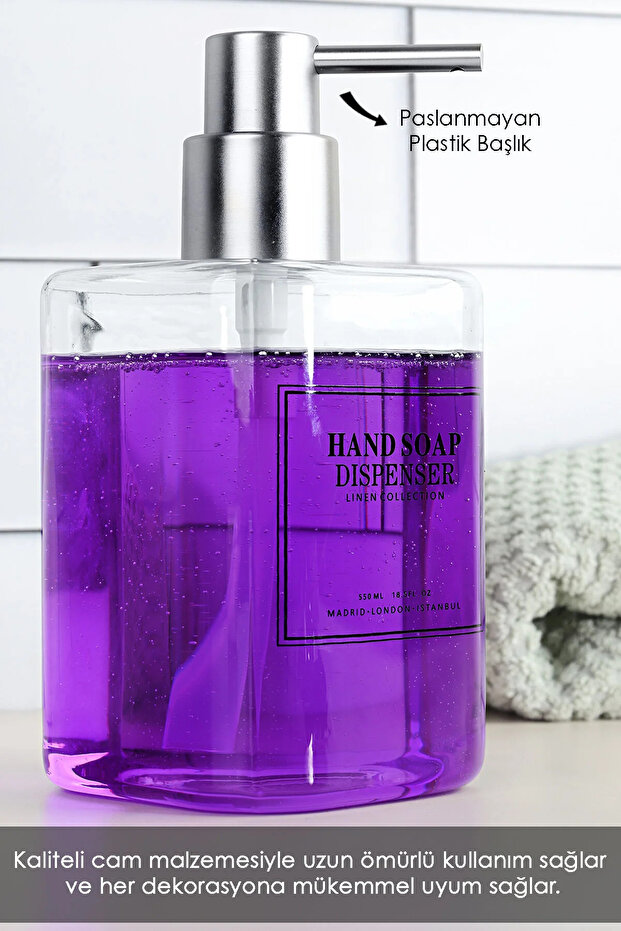 1Pcs Transparent Glass Liquid Soap Dispenser - Bathroom Kitchen Hand Soap Liquid Soap Bottle 550ml