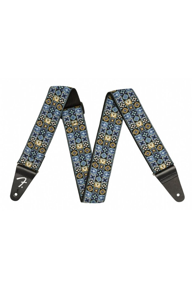 0990638073 Festival Blue Mosaic Guitar Strap |   Woven Fabric, Ethnic Mosaic Pattern, Adjustable