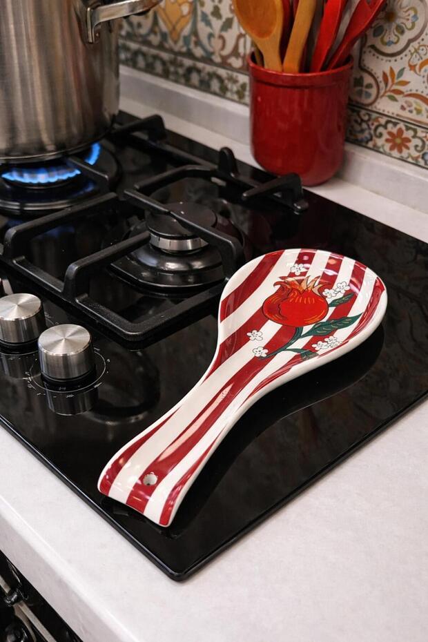 Pomegranate Porcelain Spoon Coaster Tkebt Red