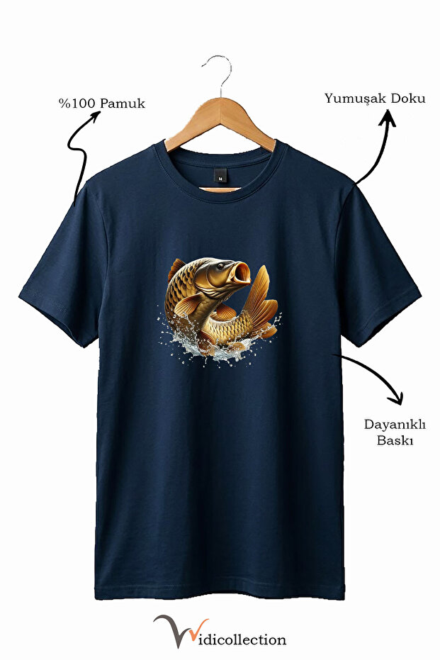 Unisex Fisherman Carp Fish Printed 100% Cotton Crew Neck Basic T-Shirt