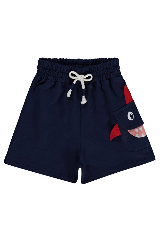 Shark Embroidered Shorts for 2-5 Years Old - Navy Blue
