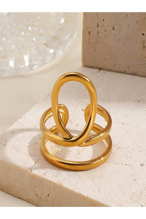 18K Gold-Plated Stainless Steel Geometric Oval Open Ring