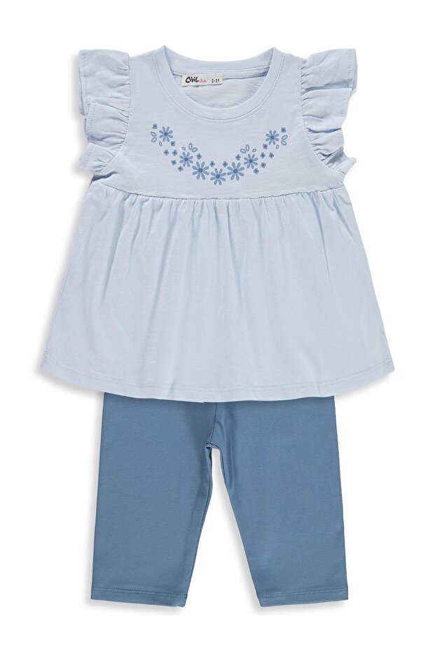 Floral Printed 2-5 Years Old Set - Blue