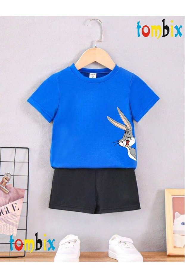 Yandan Rabbit Printed T-Shirt Shorts Summer Children's Set