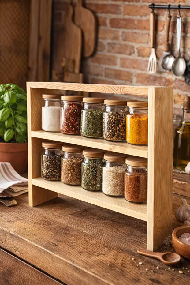 Wooden Spice Rack Stand, Countertop Organizer, Wooden Flower Pot Stand Pine, Tabletop Organizer