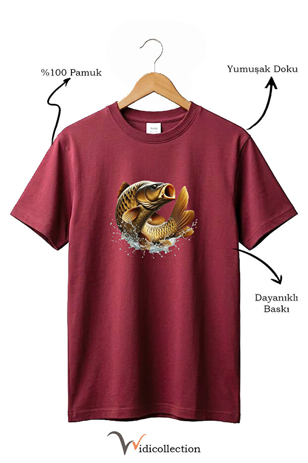 Unisex Fisherman Carp Fish Printed 100% Cotton Crew Neck Basic T-Shirt
