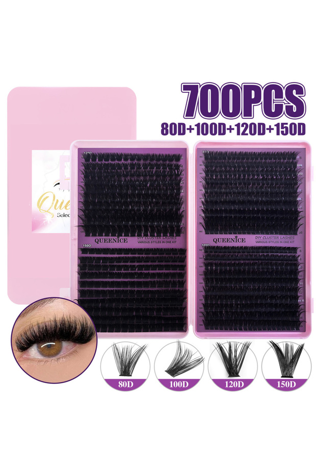 رموش صناعية كثيفة من QUEENICE موديل QN-81012150D، 800 قطعة بأطوال متنوعة | خفيف الوزن، ناعم، سهل التطبيق