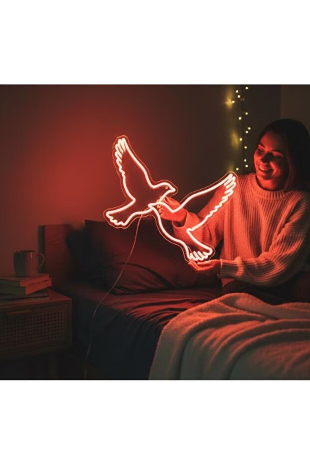 لافتة نيون LED على شكل طائر الفينيق 40×42 سم بضوء أحمر مع قاعدة أكريليك 6 مم للديكور