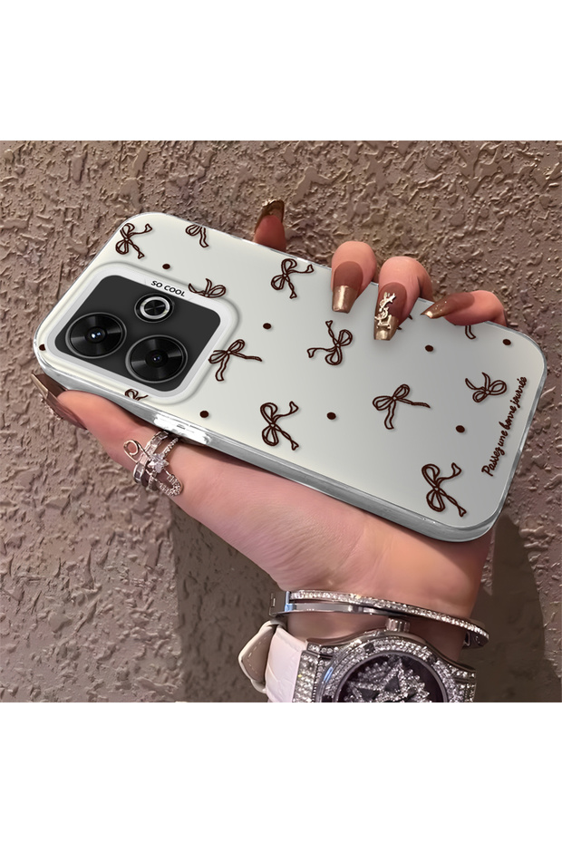 Redmi 13/13X Compatible High-Quality Brown Bow and Dot Printed Case