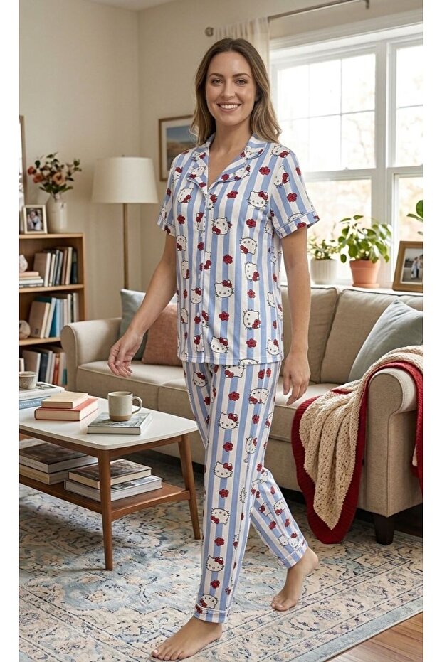 Women's Short Sleeve Buttoned Milan Pajama Set