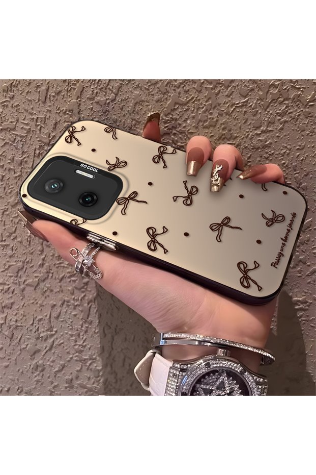 Poco F7 Compatible High Quality Brown Bow and Dot Printed Case