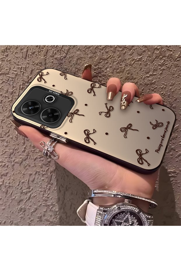 Poco M6 4g Compatible High Quality Brown Bow and Dot Printed Case