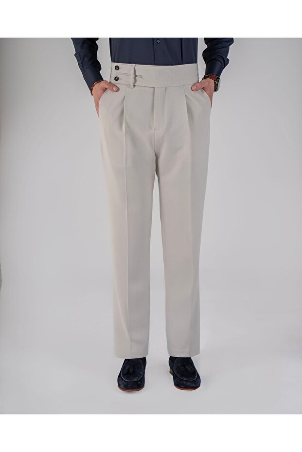 Slim Fit Belt Detailed Buckle Pants Stone T20037-25