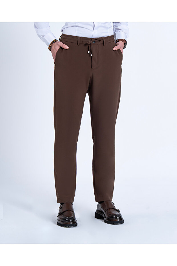 Slim Fit Beli Lace-Up Pants Brown T14556