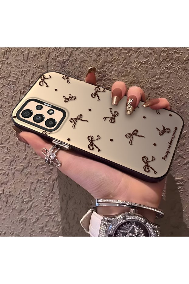Samsung Galaxy A33 Compatible High-Quality Brown Bow and Dot Printed Case