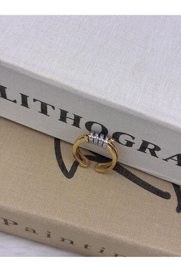 Gold Color Double Row Spiral Zircon Stone Special Series Adjustable Brass Ring T3