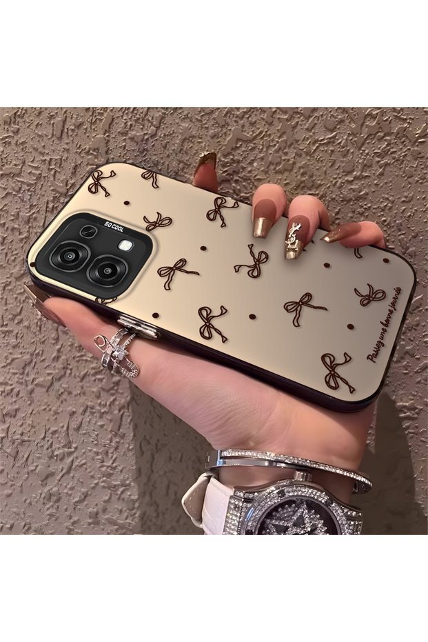 Oppo F31 Compatible High Quality Brown Bow and Dot Printed Case