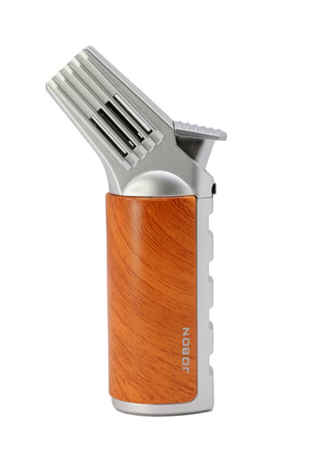 Torch Cigar Lighter with Security Lock Metal Butane Lighter Single Jet Blue Flame Refillable - Brown