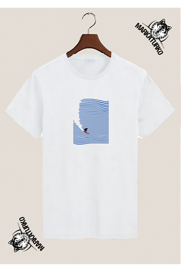 Surfing Themed Special Design Printed White T-Shirt