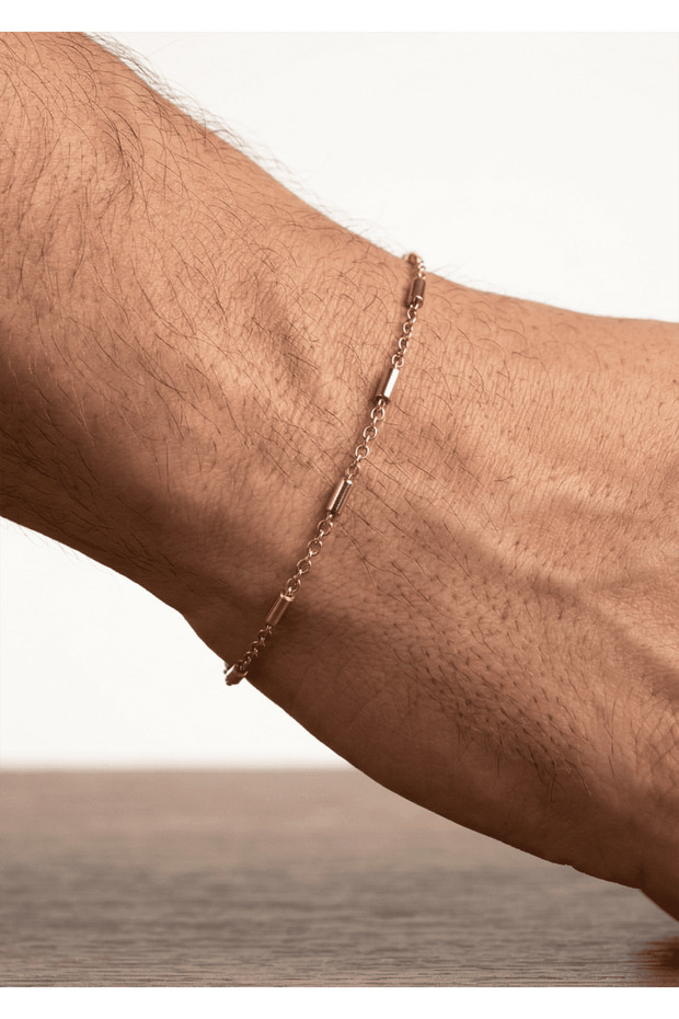 Men's Gold Color Steel Bead Detail Thin Chain Modern Design Bracelet