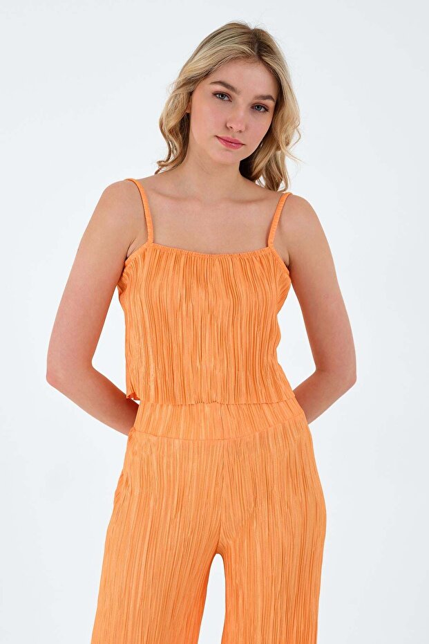Women's Pleated Crop Orange