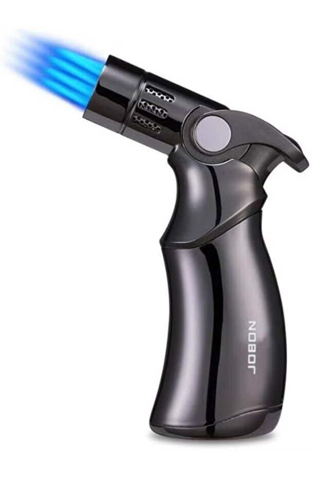 Jet Flame Windproof Gas Lighter – Blue Flame, Refillable Pocket Lighter for BBQ & Home - Black