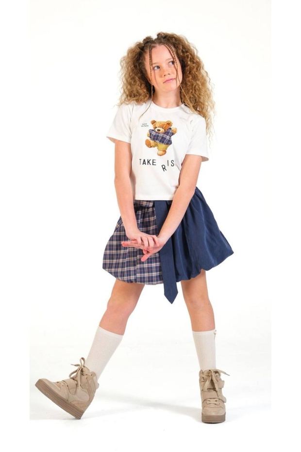 Girl's Teddy Bear Printed Skirt Set-8671
