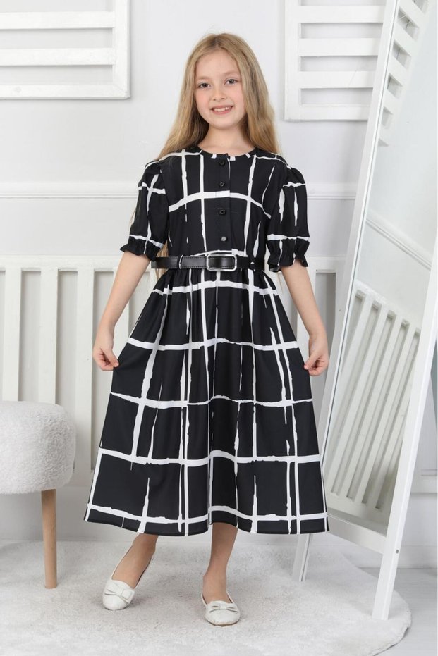 Belted Festive Girls' Linen Dress