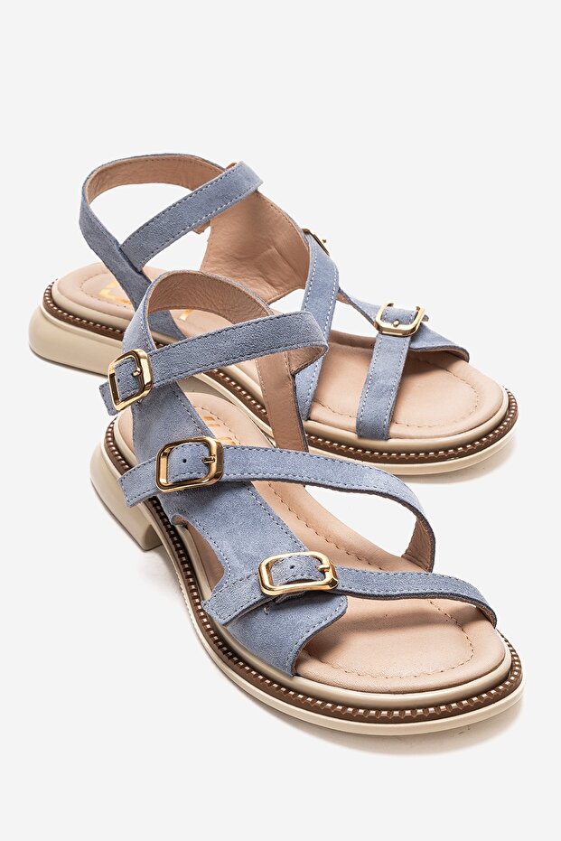 Morez Blue Suede Genuine Leather Women's Sandals