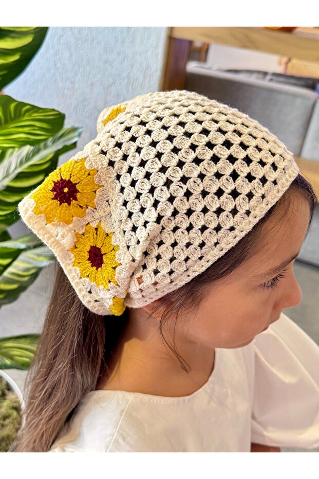Yellow Daisy Knitted Bohemian Bandana