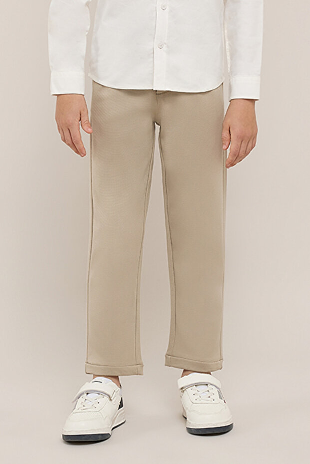 Solid Straight Fit Pants with Button Closure