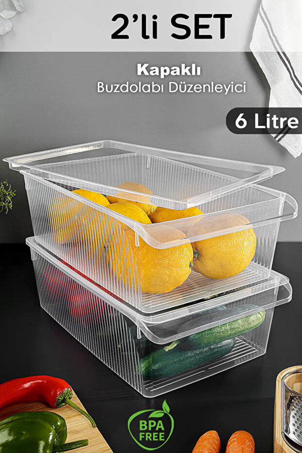 2 Storage Containers with Lids - Organizer Organizer Fruit Vegetable Ration Container Storage Box 6 Liters