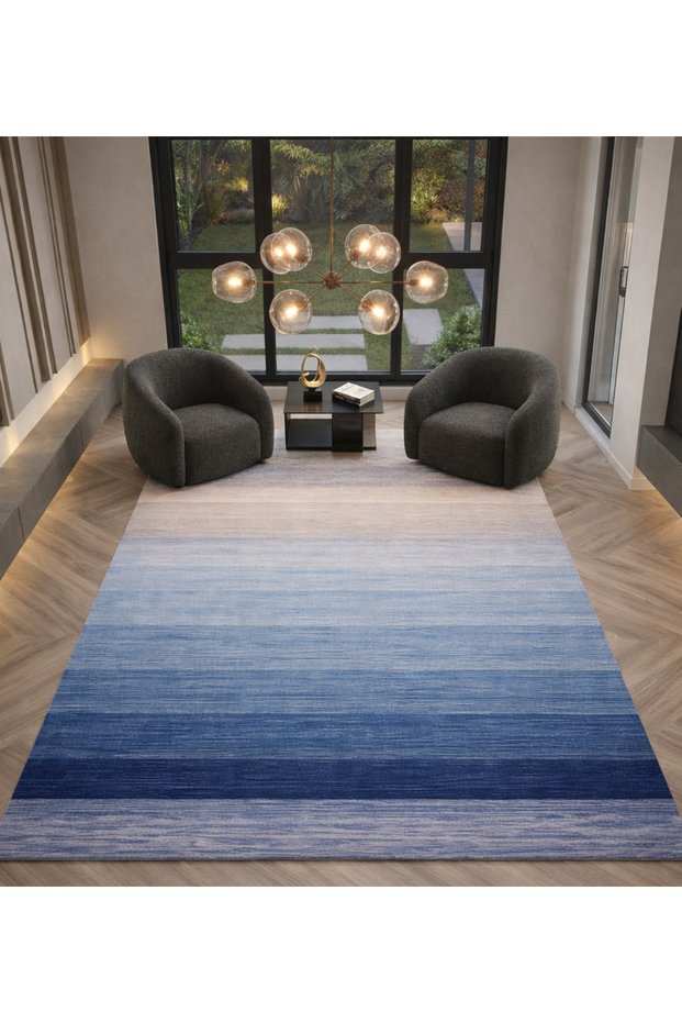Sdt Ocean Blue and Ice White Transitional Woven Base Decorative Carpet Sdt646