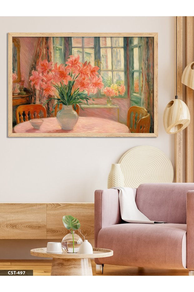 Oil Painting Pink Flowers One Piece Wooden Framed Painting