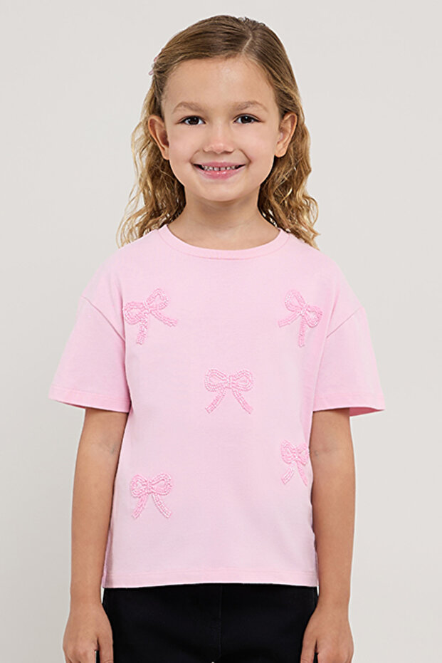 Embellished T-Shirt with Crew Neck and Short Sleeves