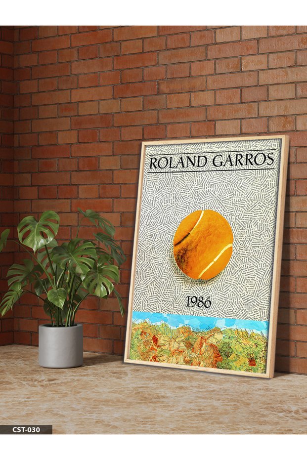 Roland Garros 1986 Tennis Ball Single Piece Wooden Framed Painting