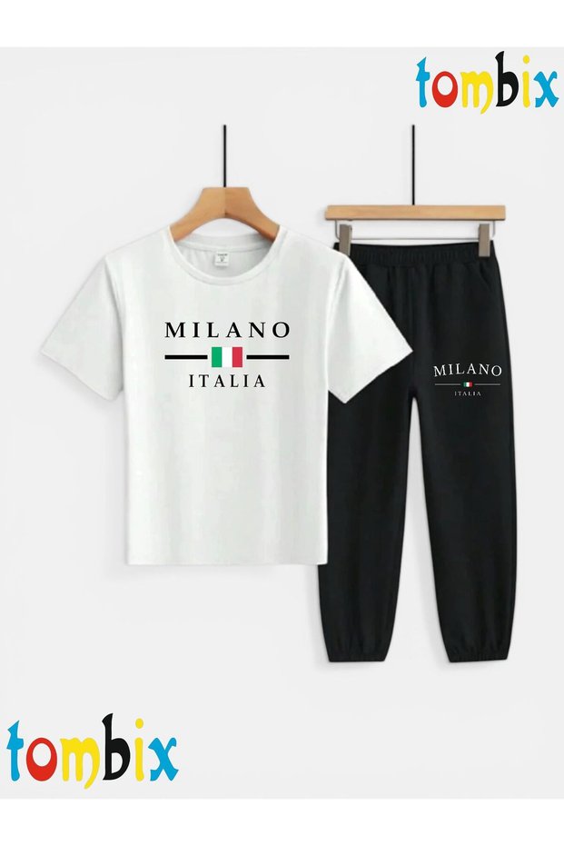 Milano Printed T-Shirt and Sweatpants (Sweatpants with Pockets) Children's Top and Bottom Set