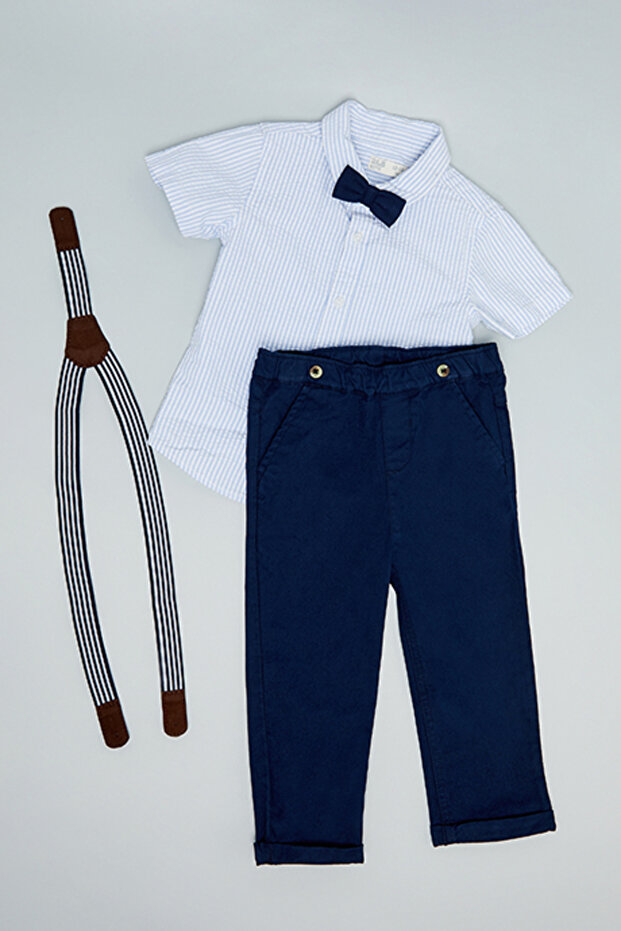 Striped Shirt and Trousers with Suspenders