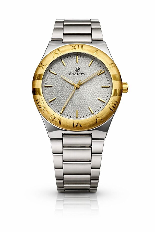 REGAL SD1434 Men’s Analog Watch Stainless Steel Strap Quartz Movementt Grey Dial Gold Bezel