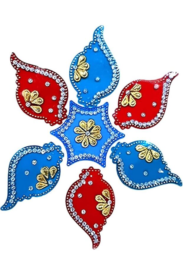 RANGOLI FLOWER STICKER RED & BLUE 7PC