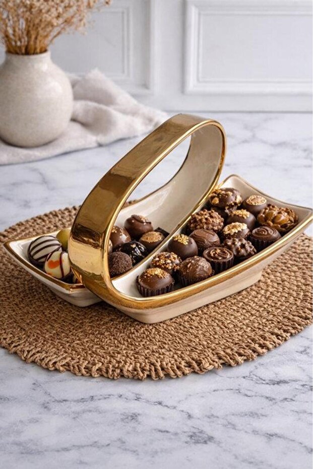 Serving Presentation Plate 2-Compartment Rectangular Dream Gold - 1