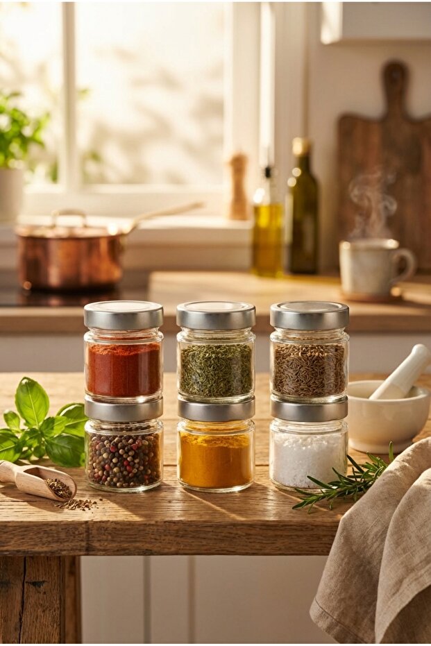 6-Piece Glass Spice Jar Set with Silver Lids Transparent Glass Storage Jar 255 Cc
