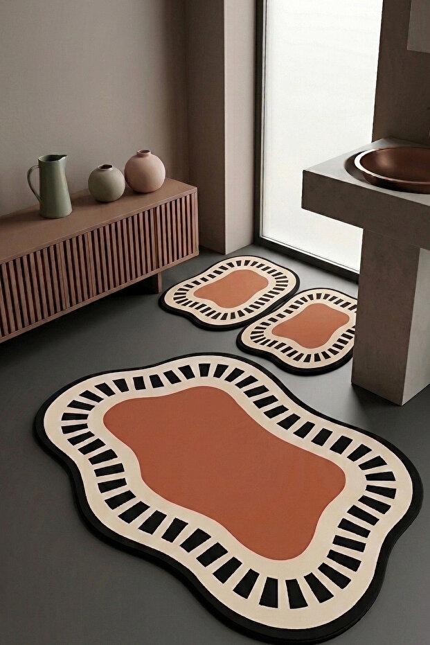 Sack Orange 3-Piece Bath Mat, Non-Slip Base, Washable 60X100 50X60 50X60 cm