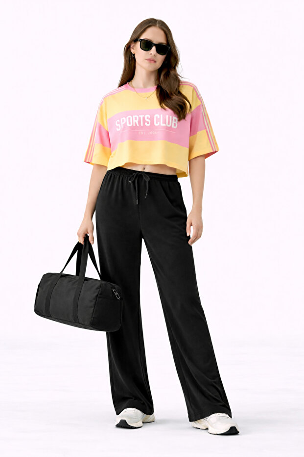 Women's Black Modal Stretchy Soft Textured Wide Leg Comfortable Wide Cut Modal Fabric Sweatpants
